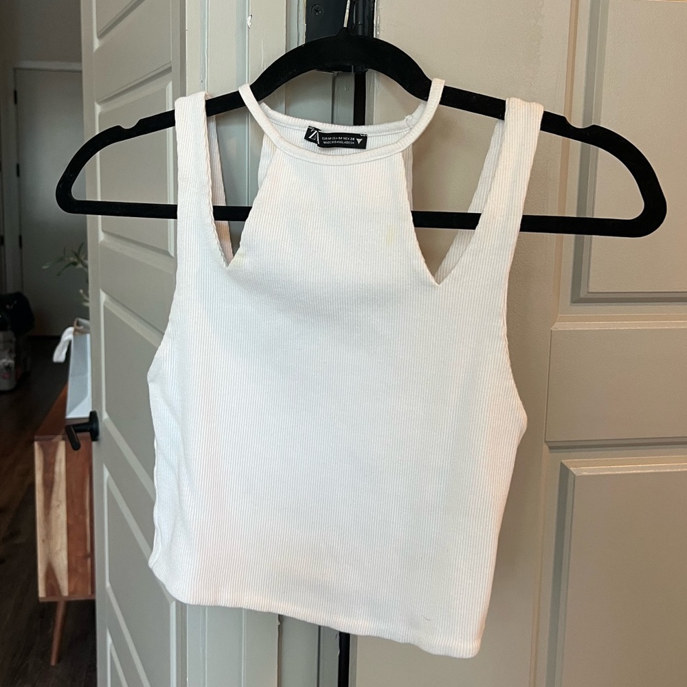 Zara Cropped Cut-Out Tank in White